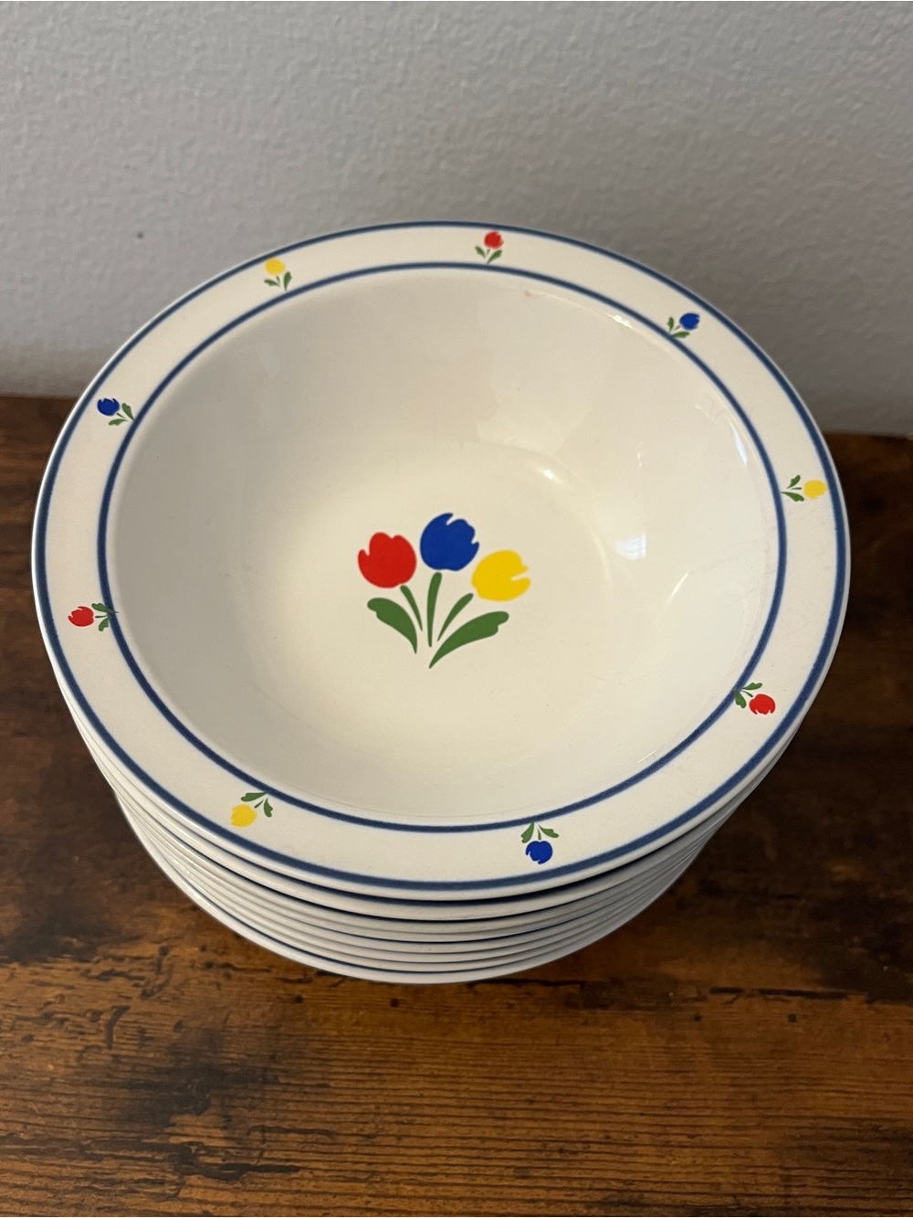 Vintage 1980s Tulip Thyme Stoneware Serving Bowls - Set of 8